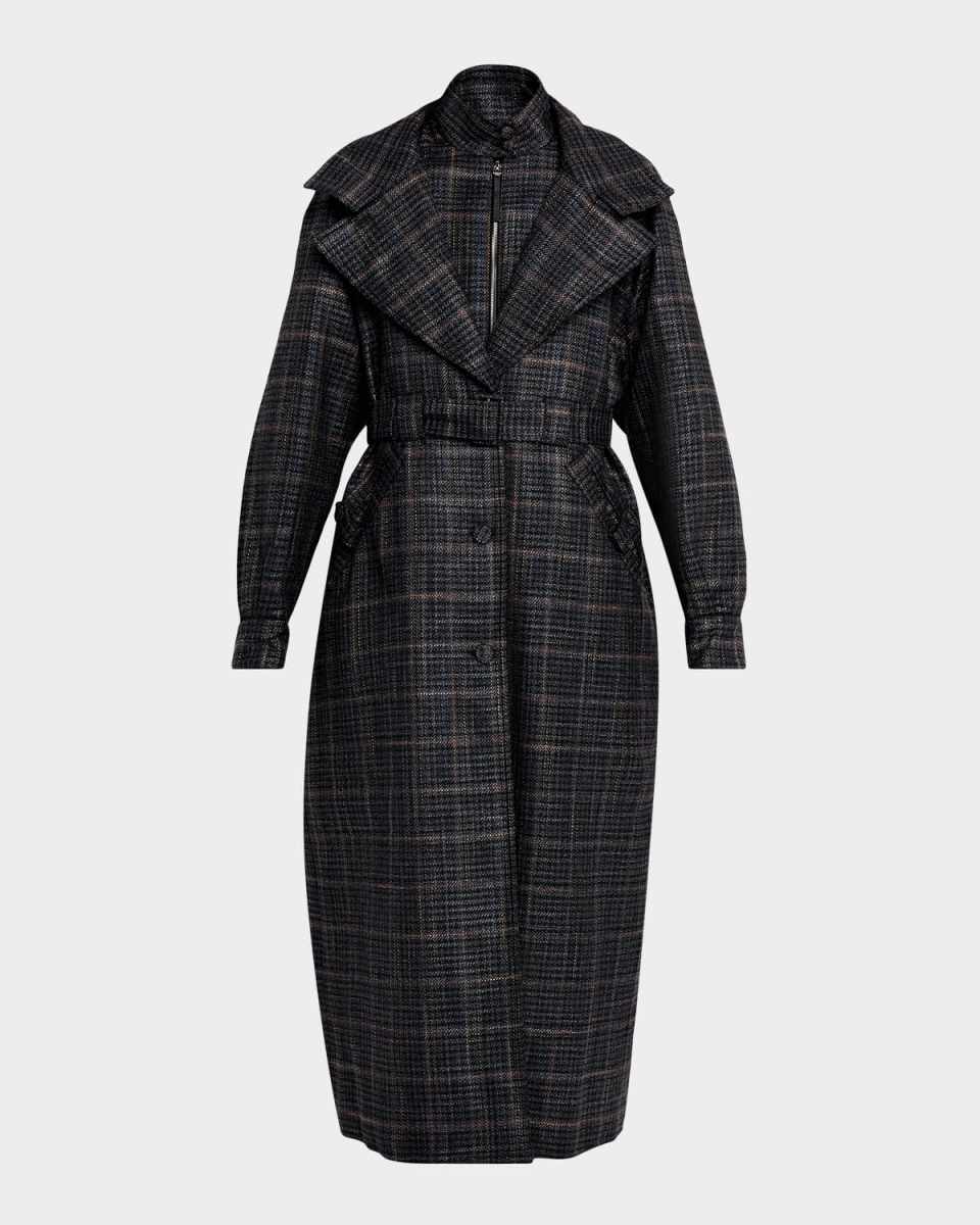 Golding Wool-Silk Plaid Trench Coat